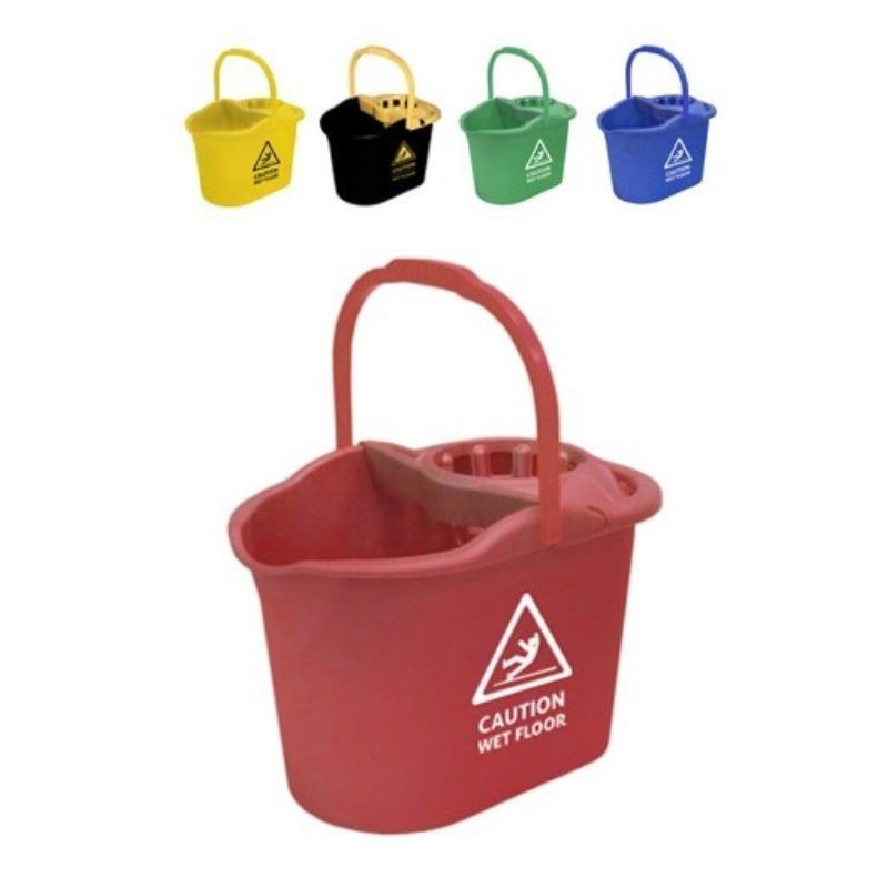 CUBO CAUTION CON ESCURRIDOR ROJO 16L
