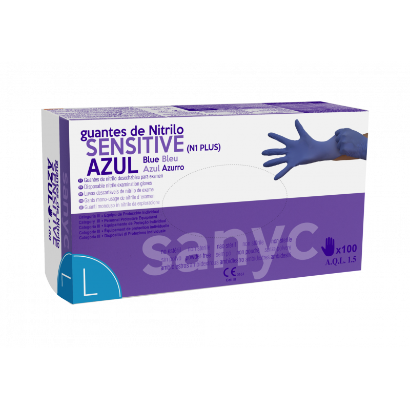GUANTE NITRILO AZUL SIN POLVO SANYC...