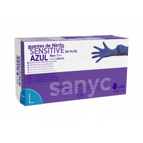 GUANTE NITRILO AZUL SIN POLVO SANYC SENSITIVE SIN POLVO TALLA XG 100 UNIDADES
