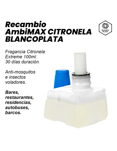 RECAMBIO AMBIMAX FRAGANCIA CITRONELLA EXTREM 100ML 30 DÍAS DE DURACIÓN. ANTI-MOSQUITOS E INSECTOS VOLADORES