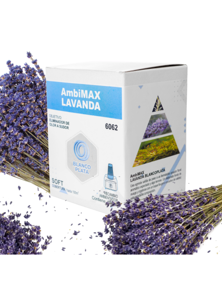 RECAMBIO AMBIMAX FRAGANCIA LAVANDA SOFT 100ML 30 DÍAS DE DURACIÓN. ELIMINA EL OLOR A SUDOR