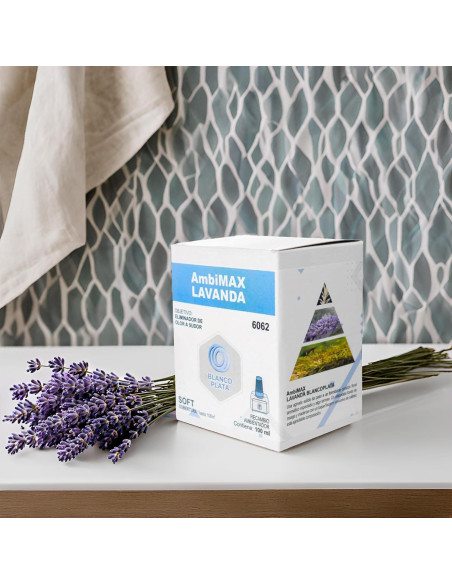 RECAMBIO AMBIMAX FRAGANCIA LAVANDA SOFT 100ML 30 DÍAS DE DURACIÓN. ELIMINA EL OLOR A SUDOR