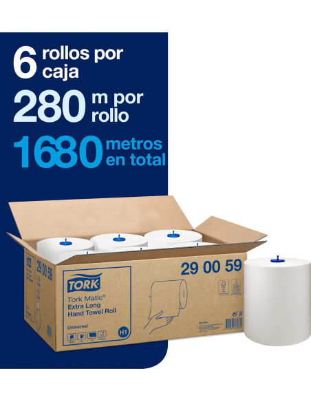TOALLA ROLLO BLANCO 1 CAPA TORK MATIC UNIVERSAL 6 UNIDADES