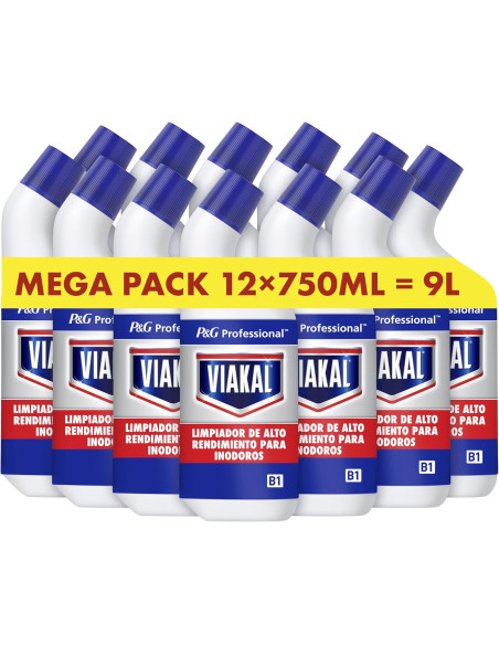 Viakal Professional, Limpiador para inodoros, 9L (12 x 750ml), eliminacion y prevencion de cal