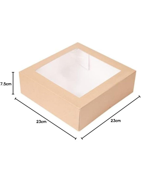 Cajas Pastelería Con Ventana 'Thepack' 240 G/M2 + Opp 23X23X7,5 Cm Natural Cartón Ondulado Nano-Micro