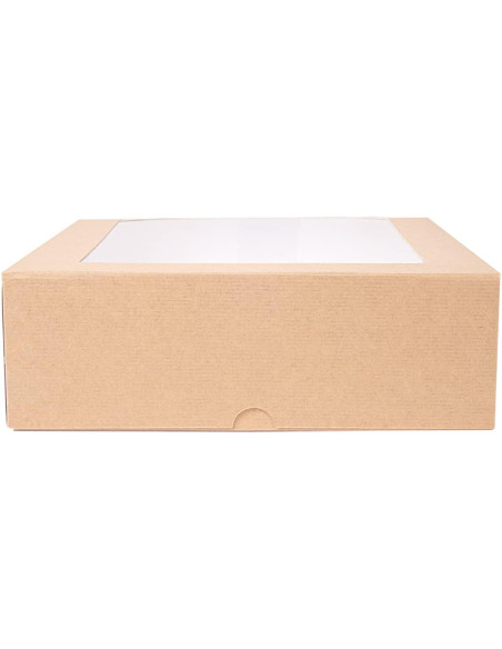 Cajas Pastelería Con Ventana 'Thepack' 240 G/M2 + Opp 23X23X7,5 Cm Natural Cartón Ondulado Nano-Micro