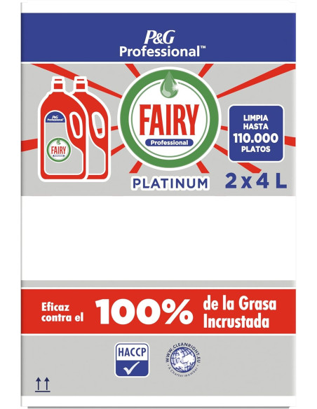Fairy Professional Platinum Líquido Lavavajillas 4 l, Limpia Hasta 55,000 Platos, Implacable Con El 100% De La Grasa Quemada