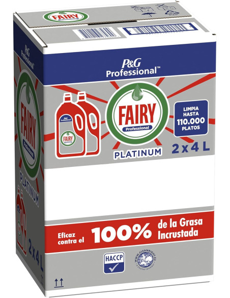 Fairy Professional Platinum Líquido Lavavajillas 4 l, Limpia Hasta 55,000 Platos, Implacable Con El 100% De La Grasa Quemada