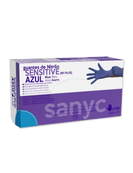 GUANTE NITRILO AZUL SIN POLVO SANYC SENSITIVE S/P TALLA G 100 UNIDADES