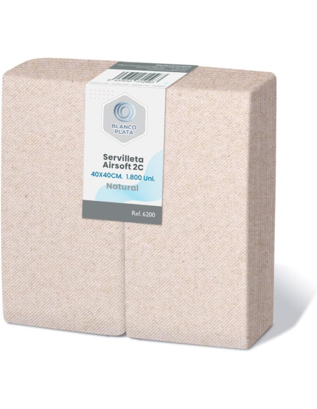 SERVILLETA AIRSOFT 40x40 2C1/8 NATURAL BLANCOPLATA 1800 UNIDADES